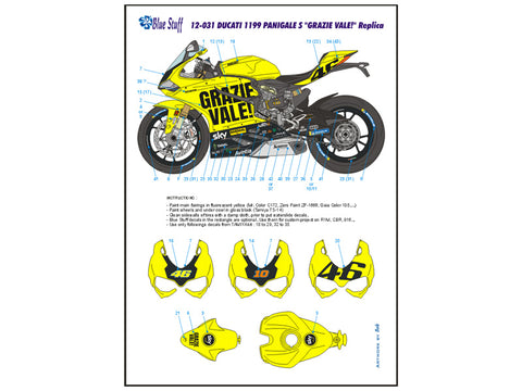 ブルースタッフ BS 12-031 1/12 ドゥカティ 1199 パニガーレS "GRAZIE VALE!" レプリカ - 1/12デカール タミヤ14129