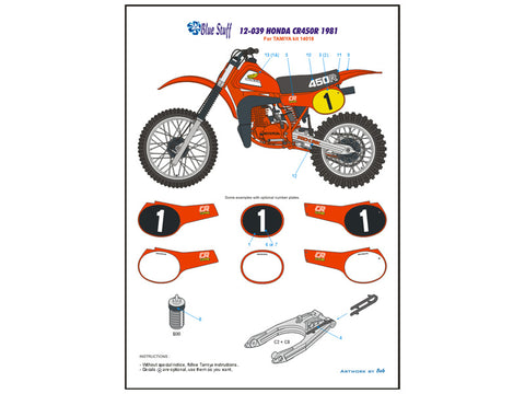 ブルースタッフ BS 12-039 1/12 ホンダ CR450R 1981 - 1/12デカール タミヤ14018