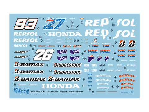 ブルースタッフ BS 12-044 1/12 ホンダ RC213V Test 2014 - マルケス / ペドロサ / ストーナー - 1/12デカール タミヤ14130