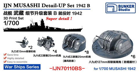 バンカースタジオ IJN70110BS 1/700 WWII日本海軍 戦艦 武蔵 ディティールアップセット B 1942年 就役時 バリューパック