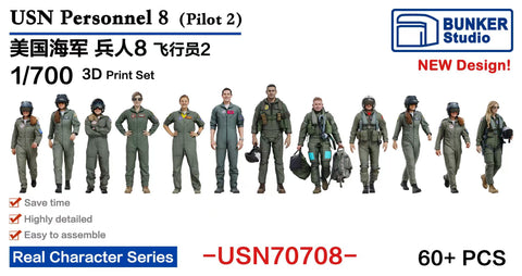 バンカースタジオ USN70708 1/700 現用アメリカ海軍 フィギュアセット 8 航空母艦 パイロット 2