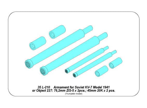 アベール 35L210 1/35 ソビエト KV-7自走砲用 76mm砲2本45mm砲2本砲身(トランぺッター用)