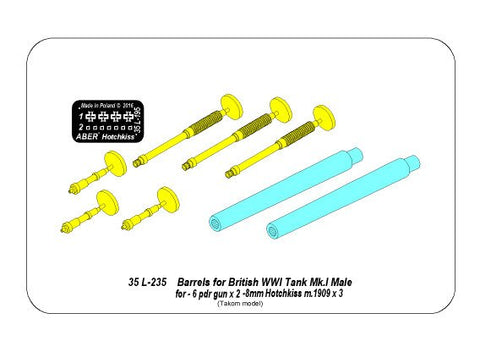 アベール 35L235 1/35 イギリス WWI Mk.Iメール菱形戦車用 6ポンド砲・機銃(タコム用)