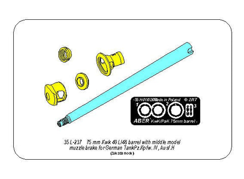 アベール 35L237 1/35 ドイツ IV号戦車H型用 7.5cmKwK40 中期型マズルブレーキ砲身(ズベズダ用)