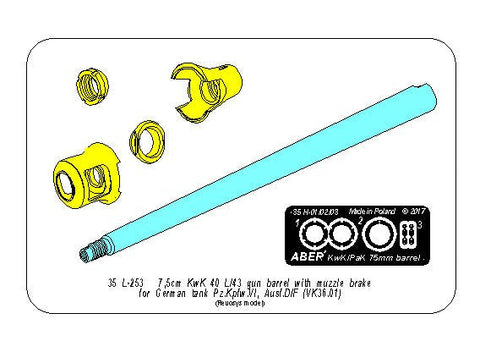 アベール 35L253 1/35 ドイツ VI号戦車 C/B型(VK.36.01)用 7.5cmダブルバッファー付き砲身(レボシス用)