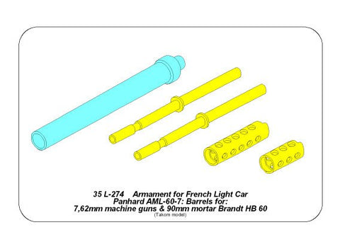 アベール 35L274 1/35 フランス AML60 装輪装甲車用7.62mm機銃2丁 ・ 90mm 迫撃砲砲身(タコム用)