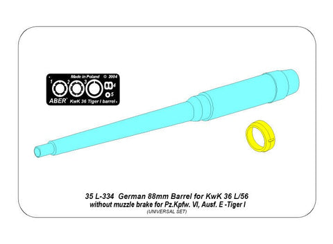 アベール 35L334 1/35 ドイツ タイガーI E型用 88mm砲身 マズルブレーキ無し(汎用)