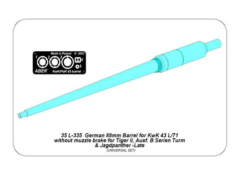 アベール 35L335 1/35 ドイツ ティガーII B型用 88 mm KwK 43 L/71 砲身 マズルブレーキ無し(汎用)