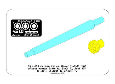 アベール 35L336 1/35 ドイツ III号突撃砲F8/G型,IV号突撃砲用 7,5 cm Kwk 40 L/48 砲身 マズルブレーキ無し(汎用)