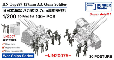 バンカースタジオ IJN20075 1/200 WWII 日本海軍 40口径八九式127mm連装高角砲 砲員(100体入り)