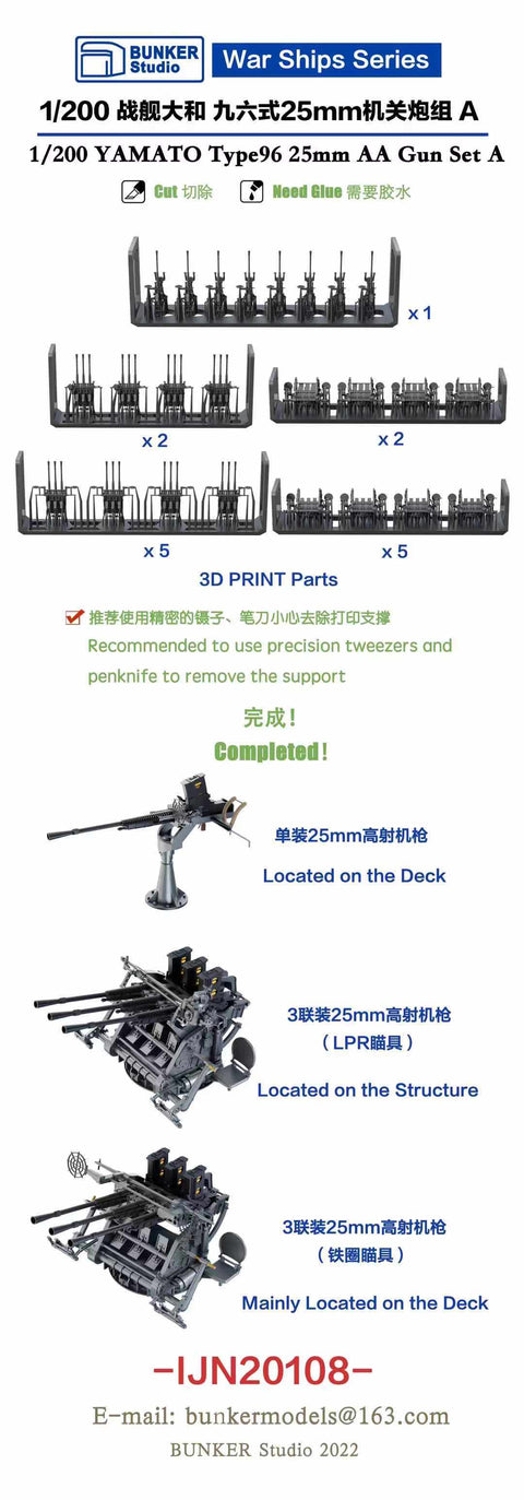 バンカースタジオ IJN20108 1/200 WWII日本海軍 戦艦 大和 九六式25mm単装&三連装機銃セット A