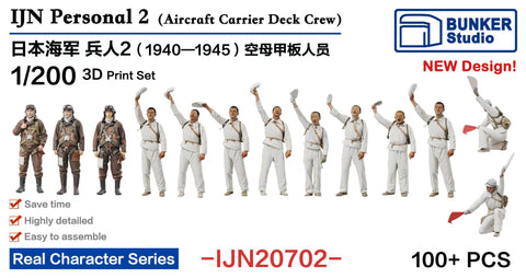 バンカースタジオ IJN20702 1/200 WWII日本海軍 フィギュアセット 2 航空母艦 甲板作業員,搭乗員 1930-1945年