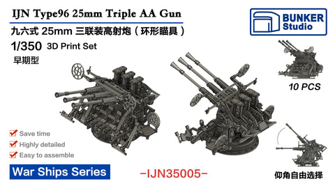 バンカースタジオ IJN35005 1/350 WWII 日本海軍 九六式25mm三連装機銃 環型照準器(初期型)(10基入り)