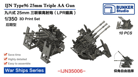 バンカースタジオ IJN35006 1/350 WWII 日本海軍 九六式25mm三連装機銃 LPR照準器(後期型)防楯付き(10基入り)