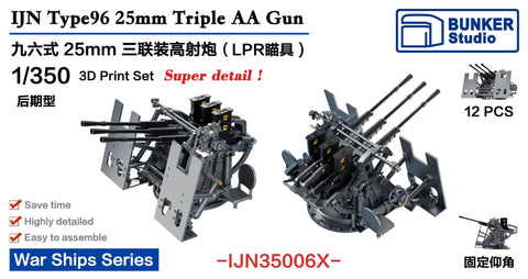 バンカースタジオ IJN35006X 1/350 WWII日本海軍 九六式25mm三連装機銃 LPR照準器 後期型 防楯付き