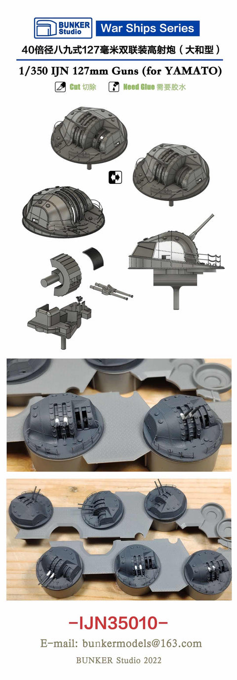 バンカースタジオ IJN35010 1/350 WWII 日本海軍 40口径八九式127mm連装高角砲 タイプA 防楯付き(大和型用)(6基入り)
