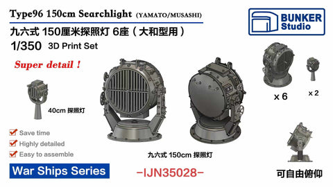 バンカースタジオ IJN35028 1/350 WWII 日本海軍 九六式150センチ探照灯(大和型用)(6基入り)