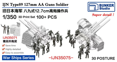 バンカースタジオ IJN35075 1/350 WWII 日本海軍 40口径八九式127mm連装高角砲 砲員(100体入り)