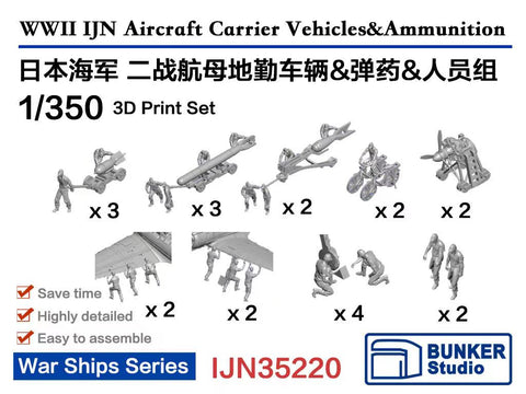 バンカースタジオ IJN35220 1/350 WWII 日本海軍 航空母艦 甲板作業員&航空爆弾/魚雷&運搬台車