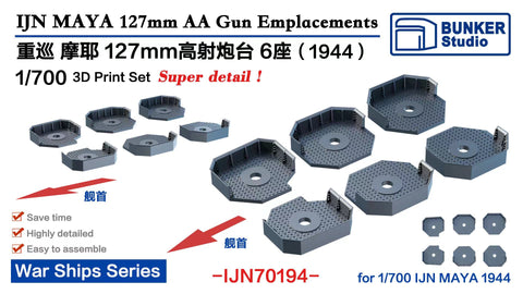 バンカースタジオ IJN70194 1/700 WWII日本海軍 重巡洋艦 摩耶 八九式12.7cm高角砲台座セット 1944年