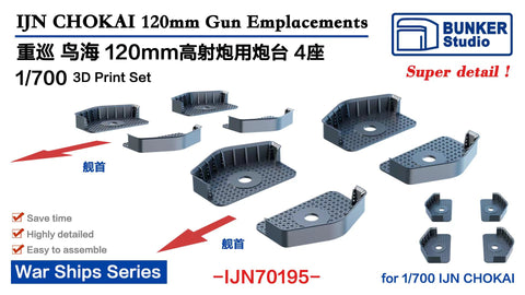 バンカースタジオ IJN70195 1/700 WWII日本海軍 重巡洋艦 鳥海 12cm高角砲 台座セット