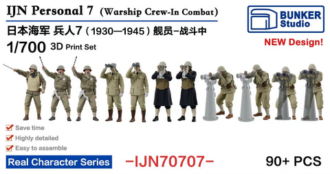 バンカースタジオ IJN70707 1/700 WWII日本海軍 フィギュアセット 7 乗組員 戦闘中 1930-1945年