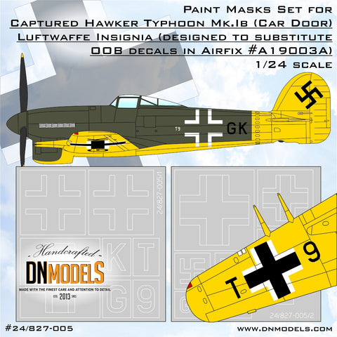 DNモデル 24/827-005 1/24 鹵獲したホーカータイフーン Mk.1B (カードア) ドイツ空軍記章 (エアフィックス A19003A用)