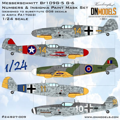 DNモデル 24/827-009 1/24 メッサーシュミット Bf109G-5/G-6 ナンバー&記章 OOB (エアフィックス A17003用)