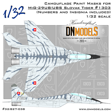 DNモデル 32/827-038 1/32 スロバキアタイガー迷彩 MiG-29UB/UBS フルクラムB 塗装マスクセット(全キット用)