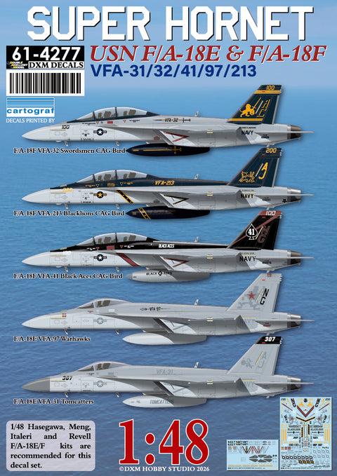 DXM 61-4277 1/48 アメリカ海軍 F/A-18E/F スーパーホーネット VFA-31/32/41/97/213 デカールセット
