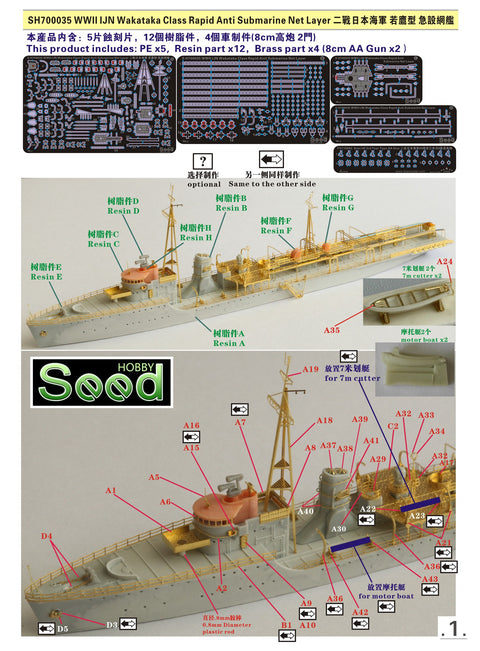 シードホビー SH700035 1/700 WWII 日本海軍 若鷹型急設網艦レジンキット