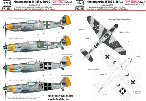 HADモデル DW-32012 1/32 メッサーシュミット Bf 109 G-10 デカールシート