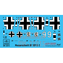 HADモデル DW-32015 1/32 メッサーシュミット BF 109 E-1 (ホワイト9) デカールシート