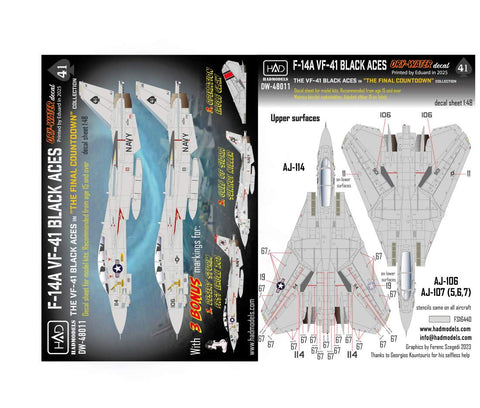 HADモデル DW-48011 1/48 F-14A Vf-41 ブラックエース デカールシート 「ザ・ファイナルカウントダウン」