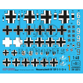 HADモデル DW-48015 1/48 メッサーシュミット Bf 109 E-1; E-2;E-3 デカールシート