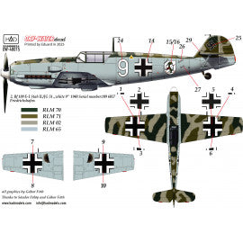 HADモデル DW-48015 1/48 メッサーシュミット Bf 109 E-1; E-2;E-3 デカールシート