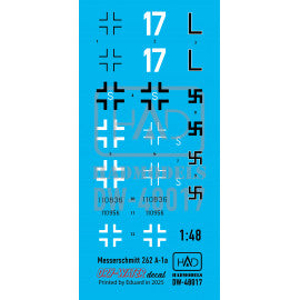 HADモデル DW-48017 1/48 メッサーシュミット Me 262 A-1 (Luftwaffe ブラック ”L”, ホワイト17) デカールシート