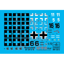 HADモデル DW-72012 1/72 メッサーシュミット Bf 109 G-10 デカールシート