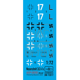 HADモデル DW-72017 1/72 メッサーシュミット Me 262 A-1 (Luftwaffe ブラック”L”, ホワイト17) デカールシート