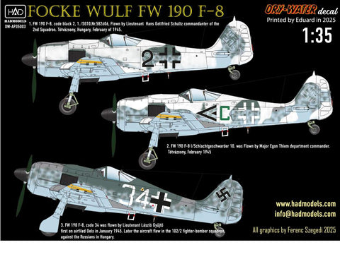 HADモデル DW-AP35003 1/35 FW 190 F-8 (グリーンC, ブラック2, ホワイト34) デカールシート