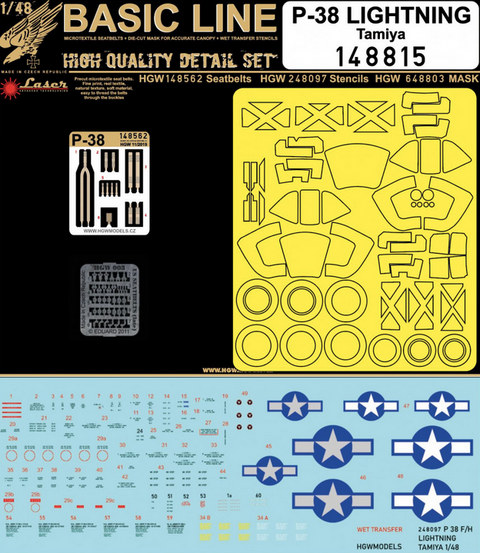 HGW 148815 1/48 P-38 ライトニング シートベルト BASIC LINE: seatbelts + masks | タミヤ用