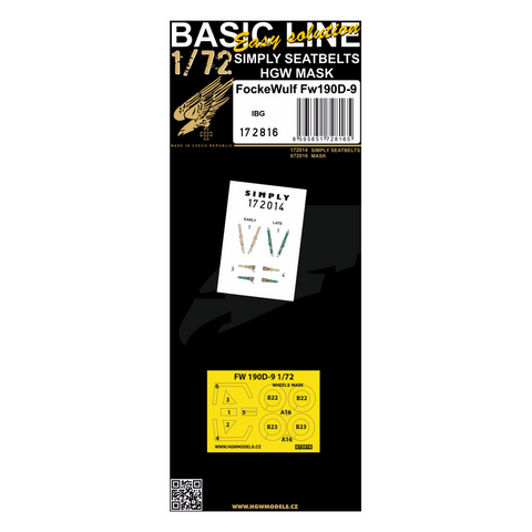 HGW 172816 1/72 フォッケウルフ Fw 190D-9 BASIC LINE: seatbelts + masks | IBG