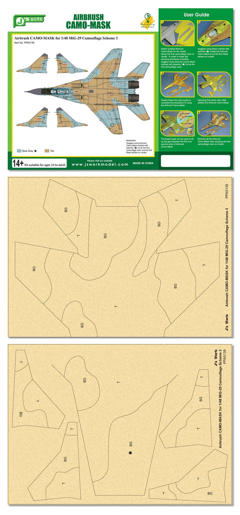 J's Work PPA5139 エアブラシ用迷彩マスキング 1/48 MiG-29 カモフラージュ 3