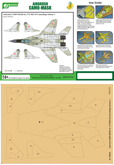 J's Work PPA5179 エアブラシ用迷彩マスキング 1/72 MiG-29 カモフラージュ スキーム 1