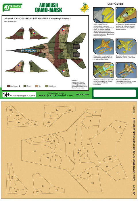 J's Work PPA5183 エアブラシ用迷彩マスキング 1/72 MiG-29UB カモフラージュ スキーム 2