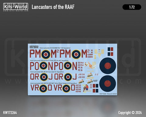 キッツワールド KW172264 1/72 オーストラリア空軍のアブロ ランカスター B.III ED888 ‘M2’ -103 飛行隊。B.III ED764 ‘N’ ナッツ (PO-N) - 467 飛行隊 …