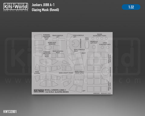 Kitsworld KWM321001 1/32 1:32 scale Junkers Ju 88A-1 Canopy/Wheels Mask Recommended Kit - Revell 04728