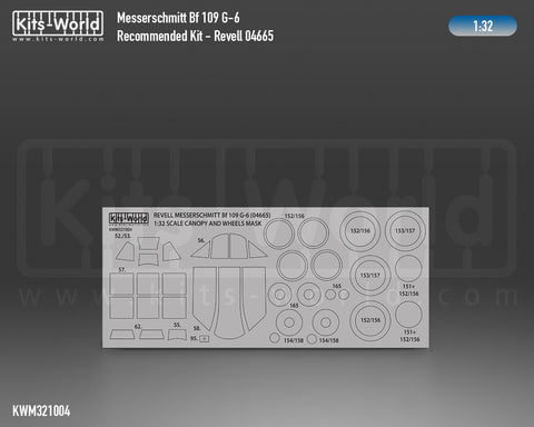 Kitsworld KWM321004 1/32 1:32 scale Messerschmitt Bf 109-G Canopy/Wheels Mask Recommended Kit - Revell 04665