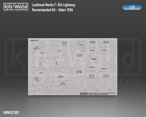 Kitsworld KWM321007 1/32 1:32 scale Lockheed Martin F-35 A Lightning II Canopy/Wheel Masks Recommended Kit - Italeri 2506