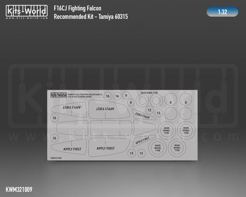 Kitsworld KWM321009 1/32 1:32 scale F-16CJ (Block 50) Fighting Falcon Canopy/Wheel Masks Recommended Kit - Tamiya 60315
